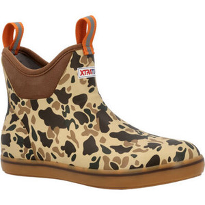 Men's 6" Duck Camo Ankle Deck Boot by Xtratuf featuring a waterproof design, slip-resistant Chevron outsole, and XPRESSCOOL® liner for comfort. The lightweight boots have easy pull-on tabs and Duck Camo pattern for style and functionality. Ideal for outdoor activities and on-the-water adventures. Men's 6" Duck Camo Ankle Deck Boot by Xtratuf featuring a waterproof design, slip-resistant Chevron outsole, and XPRESSCOOL® liner for comfort. The lightweight boots have easy pull-on tabs and Duck Camo pattern for style and functionality. Ideal for outdoor activities and on-the-water adventures.