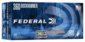 Federal Power-Shok .360 Buckhammer, 200 Grain Jacketed Soft Point, Rifle Ammunition - Box Federal Power-Shok .360 Buckhammer, 200 Grain Jacketed Soft Point, Rifle Ammunition - Box