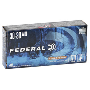 Federal Power Shok 2,200 fps 30-30 Winchester Magnum 170 Grain Jacketed Soft Point Round Nose Rifle Ammunition