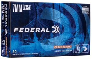 Federal Power-Shok 7mm Mauser, 175 Grain Jacketed Hollow Point, Rifle Ammunition - Box Federal Power-Shok 7mm Mauser, 175 Grain Jacketed Hollow Point, Rifle Ammunition - Box