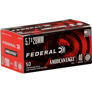 Federal American Eagle 1,655 fps 5.7x28mm 40 Grain Full Metal Jacket Rimfire Ammunition