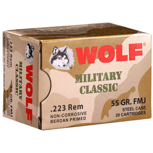 Wolf Military Classic 223 Remington 55 Grain Full Metal Jacket Rifle Ammunition