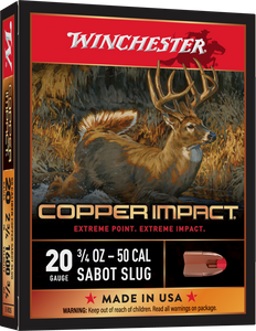 Winchester 20 Gauge 2-3/4" Copper Impact Sabot Slug Shotgun Ammunition Winchester 20 Gauge 2-3/4" Copper Impact Sabot Slug Shotgun Ammunition