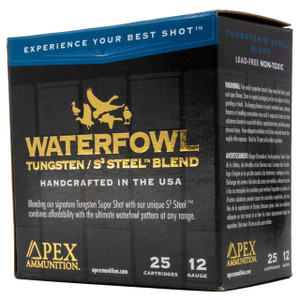 Apex Waterfowl 1,400 fps 12 Gauge 3" 1-1/4 oz. #4 & #7-1/2 Tungsten Steel Shot Shotgun Ammunition Apex Waterfowl 1,400 fps 12 Gauge 3" 1-1/4 oz. #4 & #7-1/2 Tungsten Steel Shot Shotgun Ammunition