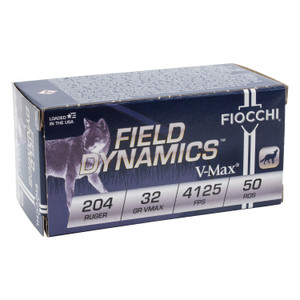 Fiocchi Field Dynamics 4,125 fps 204 Ruger 32 Grain V Max Rifle Ammunition