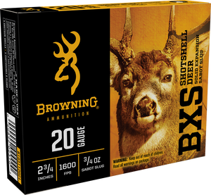 Browning 20 Gauge 1600fps 2-3/4" 1oz Sabot Slug BXS Shotgun Ammunition Browning 20 Gauge 1600fps 2-3/4" 1oz Sabot Slug BXS Shotgun Ammunition