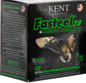 KENT 12 Gauge 1550fps Fasteel 2.0 Precision Plated Steel 2-3/4" 1-1/16oz #2 Steel Shot Shotgun Shells KENT 12 Gauge 1550fps Fasteel 2.0 Precision Plated Steel 2-3/4" 1-1/16oz #2 Steel Shot Shotgun Shells