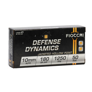 Fiocchi Defense Dynamics 1,250 fps 10mm Auto 180 Grain Full Metal Jacket Handgun Ammunition Fiocchi Defense Dynamics 1,250 fps 10mm Auto 180 Grain Full Metal Jacket Handgun Ammunition