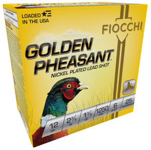 Fiocchi Golden Pheasant, 12 Gauge 1-28 oz. #6 Lead Shot, Shotgun Ammunition Fiocchi Golden Pheasant, 12 Gauge 1-28 oz. #6 Lead Shot, Shotgun Ammunition