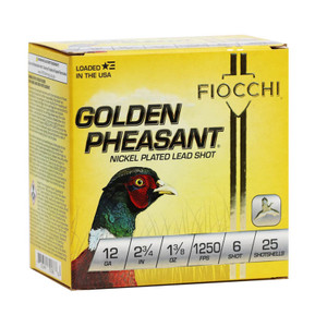 Fiocchi Golden Pheasant 12 Gauge 2 3-4 in. 1 2-8 oz. 1,250 fps #6 Lead Shot Shotgun Ammunition - Box Fiocchi Golden Pheasant 12 Gauge 2 3-4 in. 1 2-8 oz. 1,250 fps #6 Lead Shot Shotgun Ammunition - Box