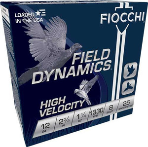 Fiocchi Field Dynamics 12 Gauge 2-3/4 in. 1-1/4 oz. 1,330 fps #5 High Velocity Lead Shot Shotgun Ammunition - Box Fiocchi Field Dynamics 12 Gauge 2-3/4 in. 1-1/4 oz. 1,330 fps #5 High Velocity Lead Shot Shotgun Ammunition - Box