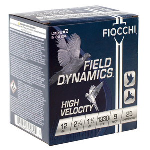 Fiocchi Field Dynamics 1,330 fps 12 Gauge 2-3/4" 1 -1/4 oz. #9 Lead Shot Shotgun Ammunition