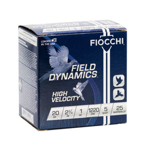 Fiocchi Field Dynamics, 20 Gauge 1 oz #5 High Velocity Lead Shot, Shotgun Ammunition Fiocchi Field Dynamics, 20 Gauge 1 oz #5 High Velocity Lead Shot, Shotgun Ammunition