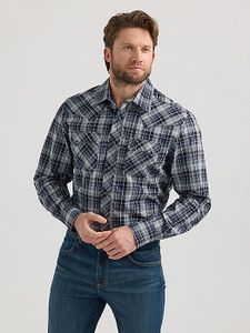 Retro Long Sleeve Sawtooth Snap Pocket Western Shirt in Black Smoke by Wrangler Retro Long Sleeve Sawtooth Snap Pocket Western Shirt in Black Smoke by Wrangler