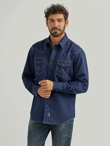 Wrangler Retro Premium Western Snap Solid Shirt in Rich Navy by Wrangler Wrangler Retro Premium Western Snap Solid Shirt in Rich Navy by Wrangler