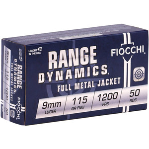 Fiocchi Range Dynamics 1,200 fps 9mm Luger 115 Grain Full Metal Jacket Handgun Ammunition