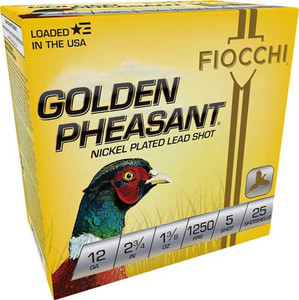 Fiocchi Golden Pheasant 1,250 fps 12 Gauge 2-3/4" 1-3/8 oz. #5 Lead Shot Shotgun Ammunition Fiocchi Golden Pheasant 1,250 fps 12 Gauge 2-3/4" 1-3/8 oz. #5 Lead Shot Shotgun Ammunition