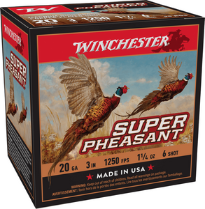 Winchester Super Pheasant 1,250 fps 20 Gauge 3 1-14 oz. #6 Lead Shot Shotgun Ammunition Winchester Super Pheasant 1,250 fps 20 Gauge 3 1-14 oz. #6 Lead Shot Shotgun Ammunition