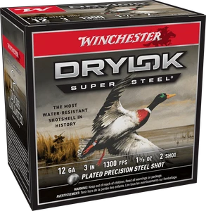 Winchester Drylok Super Steel 1,300 fps 12 Gauge 3" 1-3/8 oz #2 Steel Shot Shotgun Ammunition