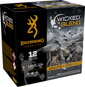 Browning Wicked Blend 12ga 3" 1-1/4oz 2 & 4 Bismuth & Steel Shot Shotgun Shells Browning Wicked Blend 12ga 3" 1-1/4oz 2 & 4 Bismuth & Steel Shot Shotgun Shells