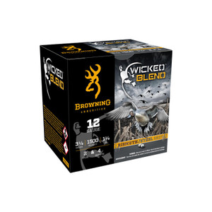 Browning Wicked Blend 1,500 fps 12 Gauge 3-1/2" 1-1/2 oz. #2 Steel & #4 Bismuth Shot Shotgun Ammunition Browning Wicked Blend 1,500 fps 12 Gauge 3-1/2" 1-1/2 oz. #2 Steel & #4 Bismuth Shot Shotgun Ammunition