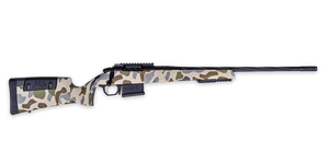 Weatherby 307 HUSH Edition 7mm PRC Bolt Action Rifle featuring a hydrodipped Tundra Camo stock, fluted barrel with Graphite Black Cerakote finish, Peak 44 Pic Rail, adjustable TriggerTech Field Trigger, and Magpul removable magazine, designed for precision and rugged hunting conditions.