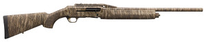 Browning Silver Rifled Deer 12ga shotgun with 22" rifled barrel, Mossy Oak Bottomland camo finish, cantilever optics mount, and composite stock, designed for hunting deer, bear, and boar.
