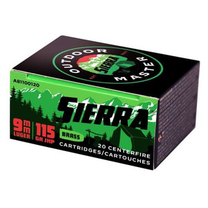 Sierra Outdoor Master 9mm Luger 115gr JHP Handgun Ammunition Sierra Outdoor Master 9mm Luger 115gr JHP Handgun Ammunition