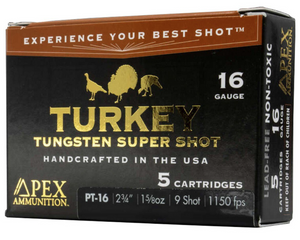 Apex Turkey TSS 16ga 2-3/4" 1-5/8oz #9 Shot Turkey Hunting Shotgun Ammunition Apex Turkey TSS 16ga 2-3/4" 1-5/8oz #9 Shot Turkey Hunting Shotgun Ammunition