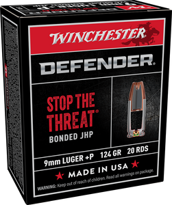 Winchester Defender 9mm Luger +P 124gr Jacketed Hollow Point Handgun Ammunition Winchester Defender 9mm Luger +P 124gr Jacketed Hollow Point Handgun Ammunition