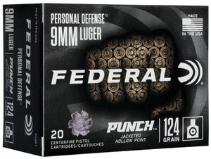 Federal Personal Defense Punch 9mm Luger 124gr Punch JHP Handgun Ammunition Federal Personal Defense Punch 9mm Luger 124gr Punch JHP Handgun Ammunition