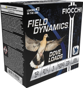 Fiocchi Field Dynamics 1,250 fps 12 Gauge 2-3/4" 1 oz. #7.5 Lead Shot Shotgun Ammunition Fiocchi Field Dynamics 1,250 fps 12 Gauge 2-3/4" 1 oz. #7.5 Lead Shot Shotgun Ammunition