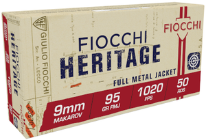 Fiocchi Heritage 9x18 Makarov 95gr FMJ Handgun Ammunition Fiocchi Heritage 9x18 Makarov 95gr FMJ Handgun Ammunition