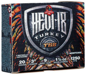 Hevi-Shot Hevi-18 TSS 20GA 3" #9 Shot Turkey Hunting Shells – 1250 FPS, 543 Pellets, 18 g/cc Tungsten Super Shot, High-Density Turkey Ammunition Hevi-Shot Hevi-18 TSS 20GA 3" #9 Shot Turkey Hunting Shells – 1250 FPS, 543 Pellets, 18 g/cc Tungsten Super Shot, High-Density Turkey Ammunition