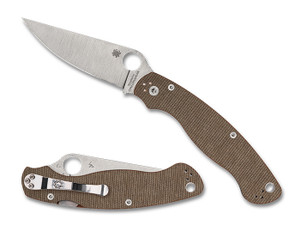 Military 2 Brown Canvas Micarta CPM Cru Wear by Spyderco Military 2 Brown Canvas Micarta CPM Cru Wear by Spyderco