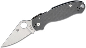 3 Inch Maxamet Stonewashed Plain Blade Folding Knife with Dark Gray G10 Handle by Spyderco