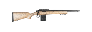 Christensen Arms Ridgeline Scout 6.5 Creedmoor Bolt Action Rifle with Tan and Black Webbed Carbon Fiber Composite Stock, featuring a carbon fiber-wrapped barrel, TriggerTech flat-shoe trigger, Sub-MOA accuracy, and AICS magazine, ideal for long-range hunting and compact versatility. Christensen Arms Ridgeline Scout 6.5 Creedmoor Bolt Action Rifle with Tan and Black Webbed Carbon Fiber Composite Stock, featuring a carbon fiber-wrapped barrel, TriggerTech flat-shoe trigger, Sub-MOA accuracy, and AICS magazine, ideal for long-range hunting and compact versatility.