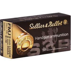 Sellier & Bellot 1,280 fps 9mm Luger 115 Grain Full Metal Jacket Handgun Ammunition