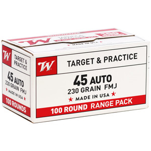 Winchester USA Target & Practice 100 Round Range Pack 835 fps 45 Auto ACP 230 Grain Full Metal Jacket Handgun Ammunition