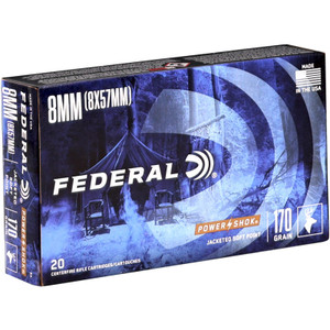 Federal Power Shok 2,360 fps 8mm Mauser 170 Grain Jacketed Soft Point Rifle Ammunition