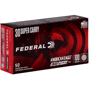 Federal American Eagle 1,250 fps 30 Super Carry 100 Grain Full Metal Jacket Handgun Ammunition