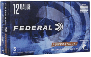 Federal Power-Shok Rifled Slug 1,610 fps 12 Gauge 2-3/4" 438 Grain Lead Shot Shotgun Ammunition Federal Power-Shok Rifled Slug 1,610 fps 12 Gauge 2-3/4" 438 Grain Lead Shot Shotgun Ammunition