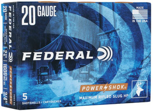 Federal Power-Shok Rifled Slug 1,600 fps 20 Gauge 2-3/4" 328 Grain Lead Shot Shotgun Ammunition Federal Power-Shok Rifled Slug 1,600 fps 20 Gauge 2-3/4" 328 Grain Lead Shot Shotgun Ammunition