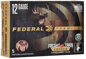 Federal Premium Freight Train 2,000 fps 12 Gauge 3" 300 Grain Copper Sabot Slug Shotgun Ammunition Federal Premium Freight Train 2,000 fps 12 Gauge 3" 300 Grain Copper Sabot Slug Shotgun Ammunition