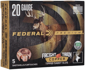 Federal Premium 1,700 fps 20 Gauge 2-3/4" 275 Grain Trophy Copper Sabot Slug Shotgun Ammunition Federal Premium 1,700 fps 20 Gauge 2-3/4" 275 Grain Trophy Copper Sabot Slug Shotgun Ammunition