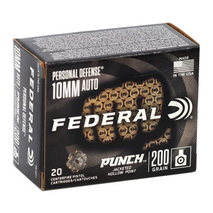 Federal Personal Defense Punch 1,100 fps 10mm 200 Grain Jacketed Hollow Point Handgun Ammunition