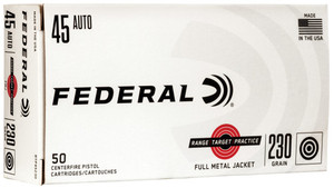Federal Range & Target 830 fps 45 ACP 230 Grain Full Metal Jacket Target Handgun Ammunition