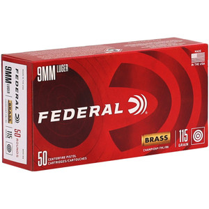 Federal Champion 1,125 fps 9mm Luger 115 Grain Full Metal Jacket Round Nose Handgun Ammunition