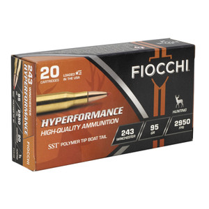 Fiocchi Hyperformance 2,950 fps 243 Winchester 95 Grain Polymer Tip Boat Tail Rifle Ammunition
