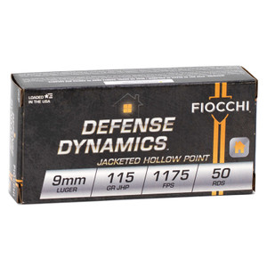 Fiocchi Defense Dynamics 1,175 fps 9mm Luger 115 Grain Jacketed Hollow Point Handgun Ammunition Fiocchi Defense Dynamics 1,175 fps 9mm Luger 115 Grain Jacketed Hollow Point Handgun Ammunition